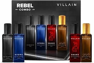 Villain Rebel Luxury Gift Hamper for Men EDP Pocket Perfume for Man | Long Lasting Smell 4x20ml | All-Day & All Occasions Fragrances Combo Perfume Set | Eau De Parfum for Birthday, Wedding Gift for Men