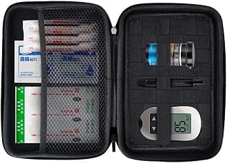 Diabetic Supplies Travel Case, Diabetes Testing Kit Storage Bag, Glucose Meter Case Organizer for Blood Sugar Test Strips, Syringes, Pens, Insulin Vials and Lancets (Black)