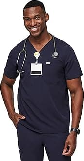 FIGS Leon Scrub Top for Men – 3 Pockets, Tailored Fit, Modern V-Neck, 4-Way Stretch, Moisture-Wicking