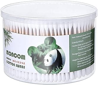 MONCOM Cotton Swabs 500 Count Double Round Thick Tips | Biodegradable Eco-Friendly Strong Wooden Sticks Cotton Swabs For Ears | Firm Qtips cotton swabs | Natural Cotton Buds, 2.8 inch, One Small box