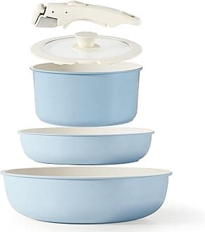 CAROTEPots and Pans Set, Nonstick Cookware Set Detachable Handle, 15pcs Induction Kitchen Cookware Sets Non Stick with Removable Handle, RV Cookware Set, Oven Safe, BlueRecycled Claim Standard Blended