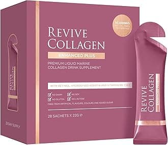 Revive Collagen Enhanced Plus 10,000mg Hydrolysed Marine Collagen Drink with Added Vitamin A & C for Healthy Skin, Hair, Nails & Joints | Tropical | 28 x Sachets