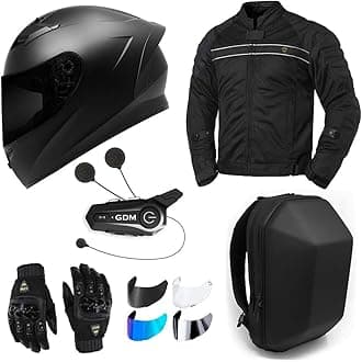 GDM Motorcycle Protective Gear Bundle (Premium Connect) - Helmet, Jacket, Gloves, Shields, Backpack, Bluetooth Intercom