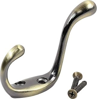 Brass Finish Cloth Hanger Hook Dual, Set of 1, Metal | Door Wall Hook for Hanging Clothes, Bathroom Hanger/Coat/Key/Door Wall Hook Hanger - Accessory Screw Set