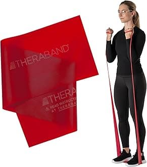 TheraBand 20752 Professional Latex Resistance Bands for Rehabilitation, Home Exercise, 5', Red, Medium, Beginner Level 3, Individual Package, 4" Height, 6" Length, 0.35" Width