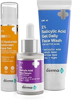 Anti Acne Skincare Routine Kit For All Skin 1% Salicylic Acid Gel Face Wash+2% Salicylic Acid Serum+1% Hyaluronic Sunscreen Aqua Gel|Broad Spectrum Protection Spf 50 Pa++++|Unisex,3 Count