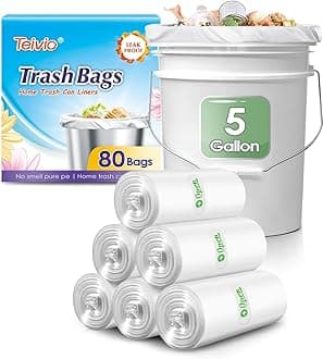 5 Gallon 80 Counts Medium Trash Bags Garbage Bags by Teivio, Bathroom Trash Can Bin Liners, Plastic Bags for home office kitchen, Clear