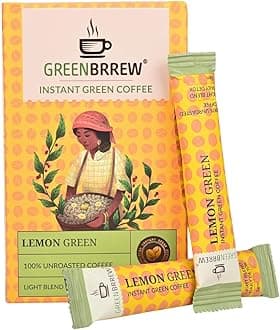 Instant Lemon Green Coffee Powder - 60g | Weight Managment & Metabolism Support Drink | Antioxidant Rich Green Coffee from Unroasted Beans | Detox Coffee | Easy Mix Sachets | 20 Sachets