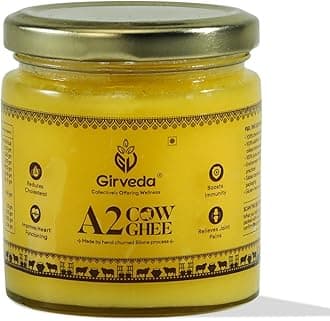 Girveda A2 Grass Fed Gir Cow Ghee 6.76Oz From Gir Region India | Vedic Bilona Method | Lab Tested | Natural & Healthy | Unsalted | Pasture Raised