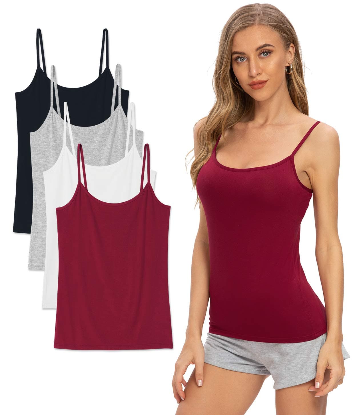 Women's Basic Solid Camisole Adjustable Spaghetti Strap Tank Top