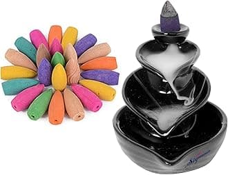 SIGNAMIO Ceramic Backflow Incense Fountain - 30 Cones Included for Pooja Meditation, Elegant Backflow Incense Holder, Aesthetic Incense Burner for Decor-DN-10, Pink