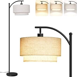 Floor Lamps for Living Room with 12W LED Bulb, Arc Floor Lamp with 3 Color Temperatures, Modern Floor Lamps with Adjustable Double Fabric Shades, Tall Standing Lamp for Bedroom, Corner