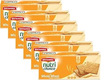 Britannia Nutri Choice Whole Wheat Salted Crackers 7.05oz (200g) - Healthy Breakfast & Tea Time Snacks (Pack of 6)