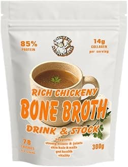 Rich Chickeny Bone Broth Powder, 17g Protein per Serving, 14g Collagen, Bone Broth Nutrition that Doesn't Cost The Earth, Instant Super Tasty Savoury Drink & Stock, 100% Natural, 15 Servings, 300g