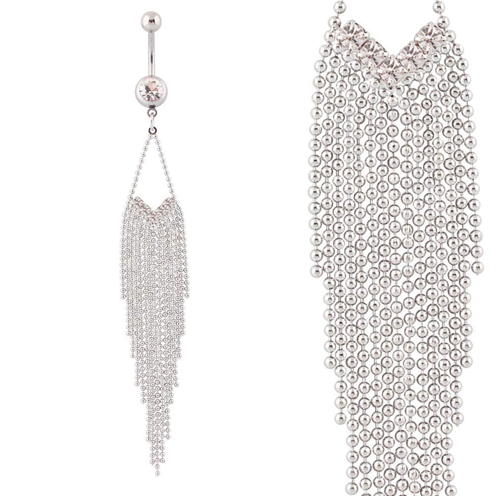 Belly Button Rings Long Dangle Belly Piercing Stainless Steel 14G Body Chain Belly Rings for Women Dangling Tassels
