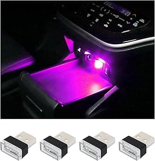 Augeny 4 PCS USB LED Car Interior Atmosphere Lamp, Plug-in USB Decor Night Light, Portable Auto Ambient Lighting Kit, Universal Vehicle Interior Accessories for Most Cars (Purple)