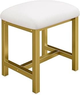 KAI-ROAD Small Vanity Stool, Cute Vanity Stools with Cushion, White Gold Make...
