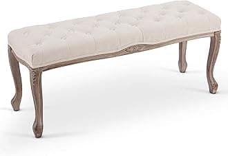 VONLUCE French Vintage Bench, 44" Memory Foam Upholstered Entryway & Dining Bench, Tufted Fabric End of Bed Bench, Beige
