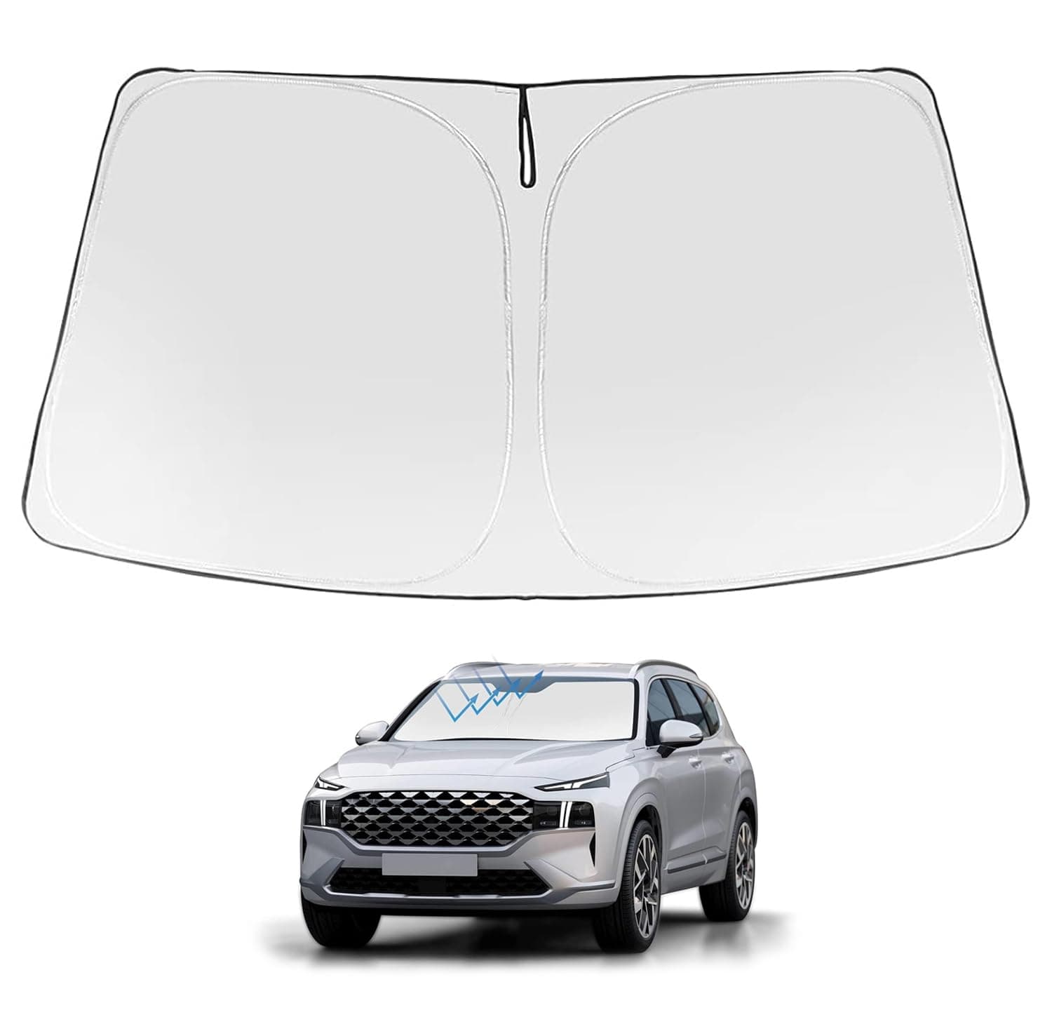 Proadsy Front Windshield Sunshade Foldable Sun Visor Protector Custom Fit 2023 2022 2021 2020 2019 Hyundai Santa Fe, SE, SEL, SEL Plus, Limited, Ultimate Accessories 2023 Upgrade - Silver & Black
