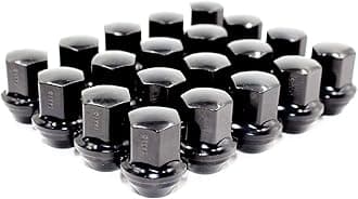 Set of 20 Veritek 14x1.5mm Black 7/8 22mm Hex Duplex Large Wide Acorn Seat OEM Style 1.5 Inch 38.5mm Lug Nuts for Buick Cadillac Chevy Chevrolet Chrysler Dodge Jeep RAM Factory Wheels VPE-14155330BK