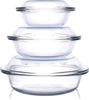 Set of 6 Round Glass Casserole Dishes, Nesting Glass Baking Dish Set with Lid, Oven, Freezer and Dishwasher Safe. - 0.5QT+1QT+1.8QT