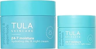 TULA Skin Care 24-7 Hydrating Day & Night Cream, Full + Travel Size Duo - Nourishing Face Moisturizer Maintain Skin Balance & Improve Skin Smoothness, Contains Watermelon & Apple Extract, Set of 2