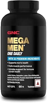 GNC Mega Men One Daily Multivitamin | 60 Tablets | 32 Premium Ingredients | Promotes Men's Well-Being | Supports Muscle Function | Boosts Immunity | Improves Memory & Focus | Formulated In USA