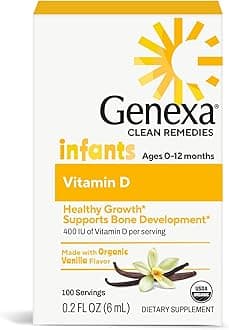 Genexa Infants’ Vitamin D Drops - 90 Servings - Promotes Healthy Growth - Organic, Gluten Free & Non-GMO
