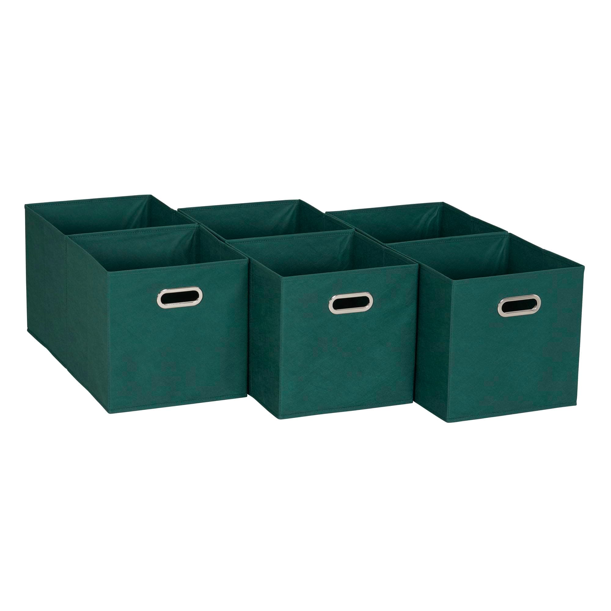 Household Essentials Foldable Fabric Storage Cubes 6-Pack – 11x11x11 Stackable Non-Woven Bins with Chipboard Sides & Grommet Handles – Closet, Shelf, Nursery, or Office Organizer – Forest Green