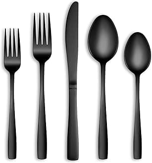 60 Pcs Black Silverware Set, Stainless Steel Flatware Set Service for 12, Mirror Polished Cutlery Utensil Set, Durable Home Kitchen Eating Tableware Set, Include Fork Knife Spoon Set, Dishwasher Safe