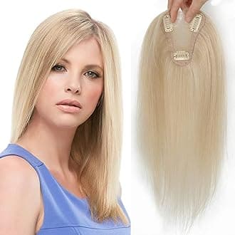 Hair Toppers for Women Real Human Hair No Bangs Top Hairs Extensions 14inch Hairs Pieces for Thinning Hai r Wiglets Upgrade Lace Base Premium Remy Hai r (14 Inch, 613#)