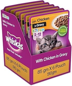 Wet Food for Kitten (2-12 months), Chicken in Gravy (12 x 85g), Dry Food for Adult Cats (1+Years), Tuna Flavour, 3kg and Chicken Flavour, 1.2kg Combo Pack