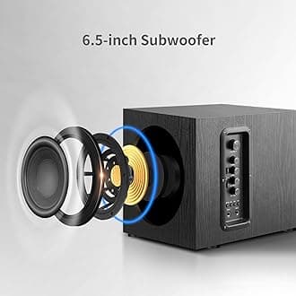 5.1 Surround Sound Speaker System with 6.5" Subwoofer Stereo, Home Theater System with Five 1" Tweeters and Ten 2.5" Mids, Supports RCA/BT/Optical Inputs for TV PCs, Black Textured Wood Case