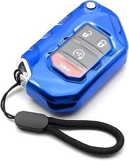 MECHCOS Compatible with Jeep Wrangler JL JLU Rubicon Wagoneer Gladiator JT Sahara JLU Blue TPU Flip Key Fob Cover Case Remote Holder Skin Protector Sleeve Accessories