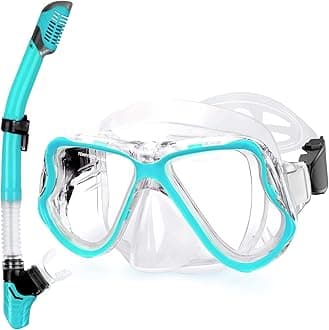 Greatever Dry Snorkel Set,Panoramic Wide View,Anti-Fog Scuba Diving Mask,Professional Snorkeling Gear for Kids