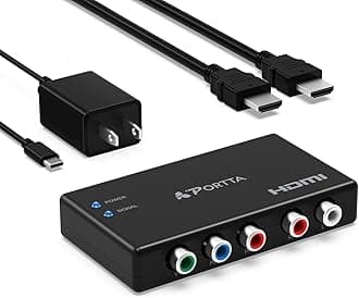 Portta Component to HDMI Converter with HDMI Cable, RGB to HDMI Adapter, 5 RCA YPbPr to HDMI Video Converter, Support 1080p 60Hz for PS2 PS3 Xbox 360