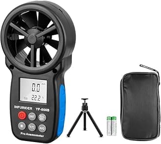 Anemometer Handheld, INFURIDER CFM Meter, Digital Wind Speed Meter, HVAC Air Flow Meter with Temperature and Wind Chill, Anemometer with Backlight and Max/Min