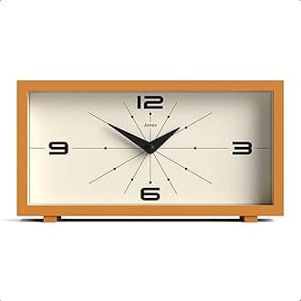 Jones Clocks® Odeon desk clock | Modern rectangular design | Mustard yellow | Stylish retro look for shelf, table, mantel or bedside