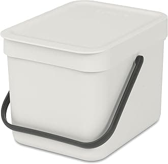 Sort & Go Food Trash Can (1.6 Gal/Light Gray) Small Countertop Kitchen Compost Caddy with Handle & Removable Lid, Easy Clean, Fixtures Included for Wall/Cupboard Mounting
