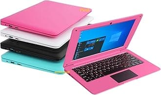 Windows 10 Computer Laptop Mini 10 Inch 32GB Ultra Thin and Light Netbook Quad Core CPU PC HDMI WiFi USB YouTube (Pink)