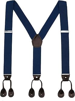 AWAYTR Mens Brown Button End Suspenders - Adjustable Elastic Y Shape Tuxedo Suspender