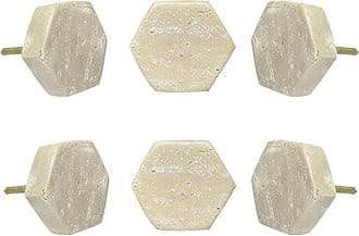 Perilla Home Set of 6 Marble Knobs for Cabinet & Drawers Decorative Travertine Hexagon Knobs for Home Kitchen Cabinet Hardware Cupboard Glass Door Dresser Wardrobe Pulls (Beige)