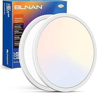 BLNAN LED Flush Mount Ceiling Light, 12 Inch 24W 3000K/4000K/5000K Hardwire Light Fixture, Ultra Thin Round White Lamp for Kitchen Porch Bedroom Hallway Stairwell Basement, Non-dimmable 2 Pack