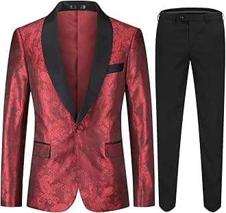Sliktaa Mens 2 Pieces Floral Suits Slim Fit Formal Suit One Button Notched Lapel Tuxedo Blazer & Trousers Wedding Dinner Jacket