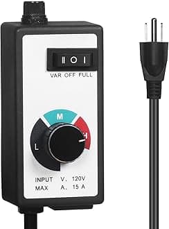 KEN BROWNVariable Speed Controller, Fan Speed Controller 120V 15Amp, Speed Adjuster for Exhaust Fan and Inline Duct Fan, 1.65 Meters Power Cord with 3-Pole Plug, Fuse Protected