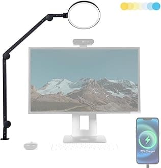 Edge 2.0 LED Desk Lamp | Dimmable Home Office Desk Light with USB Charging Port & Strong Swing Arm | Adjustable Color Temperature and Brightness | Circle Webcam Light - Black