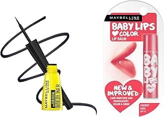 Maybelline New York Baby Lips Lip Balm, Cherry Kiss, 4g and Maybelline New York Colossal Bold Eyeliner, Black, 3g