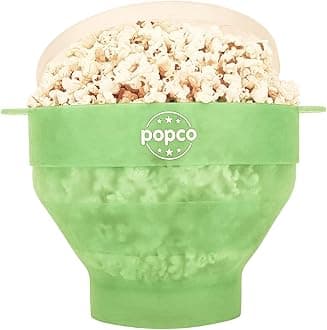 POPCO Silicone Microwave Popcorn Popper with Handles, Silicone Popcorn Maker, Collapsible Bowl and Dishwasher Safe - 15 Colors Available (Transparent Green)