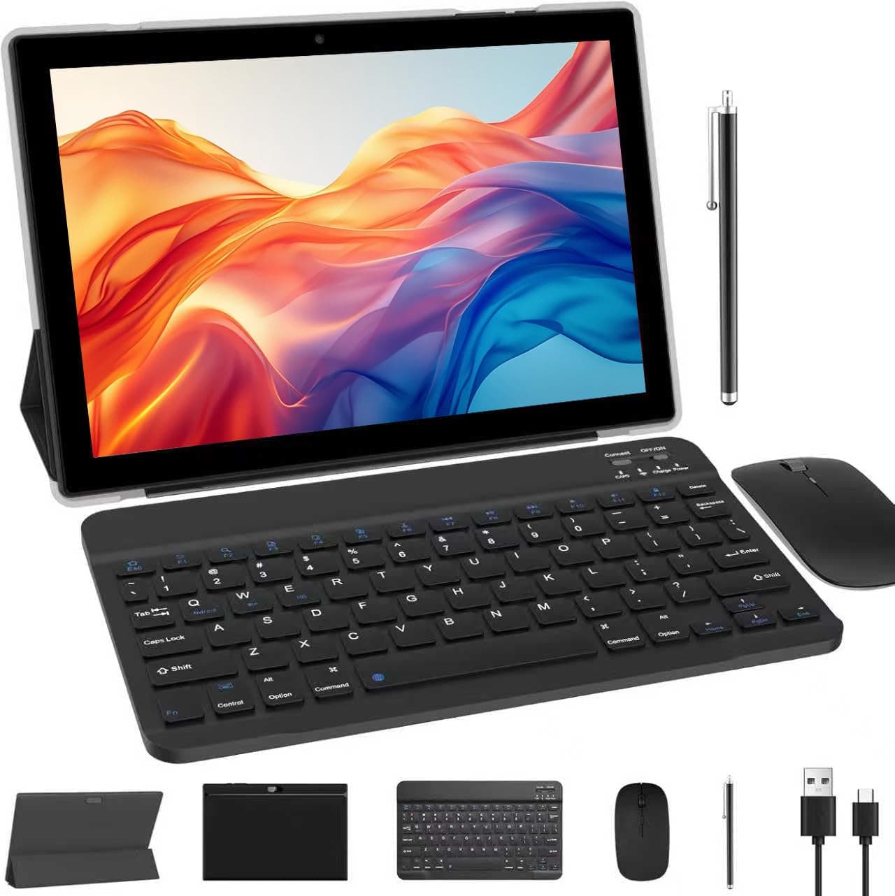 10 inch Tablet with Keyboard 2 in 1 Tablet Android 14 Tablets Include Case Mouse Stylus 6000mAh battery 8GB+64GB Support 1TB Expandable 10.1" Tableta, 2MP+8MP Dual Camera WiFi-6 Bluetooth 5.0 Tab