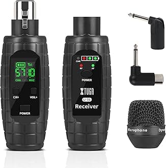 XTUGA U95 Wireless XLR Transmitter and Receiver Wireless Microphone Adapter, UHF Wireless XLR Receiver Rechargeable Wireless Microphone Transmitter Receiver for XLR microphones & PA System